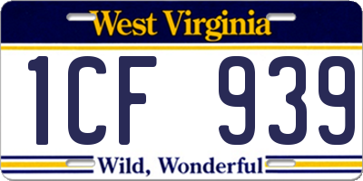 WV license plate 1CF939