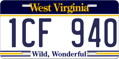 WV license plate 1CF940