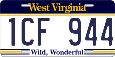 WV license plate 1CF944
