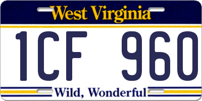 WV license plate 1CF960