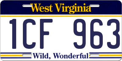 WV license plate 1CF963