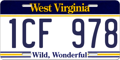 WV license plate 1CF978