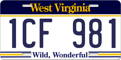 WV license plate 1CF981