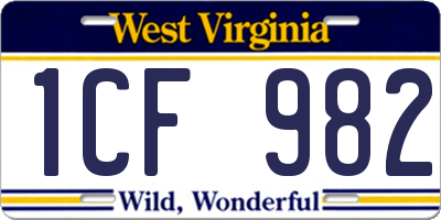 WV license plate 1CF982