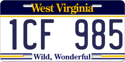 WV license plate 1CF985