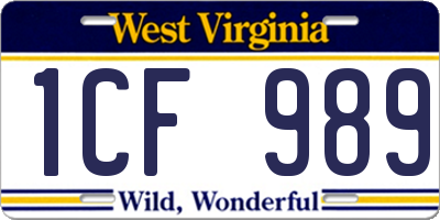 WV license plate 1CF989