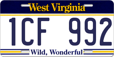 WV license plate 1CF992