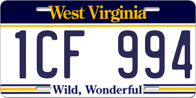 WV license plate 1CF994
