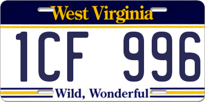 WV license plate 1CF996