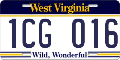WV license plate 1CG016