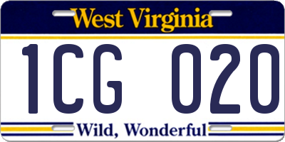 WV license plate 1CG020