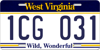 WV license plate 1CG031