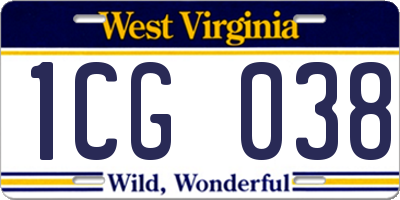 WV license plate 1CG038