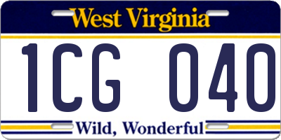 WV license plate 1CG040