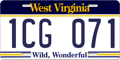 WV license plate 1CG071