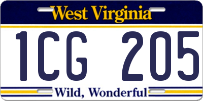 WV license plate 1CG205