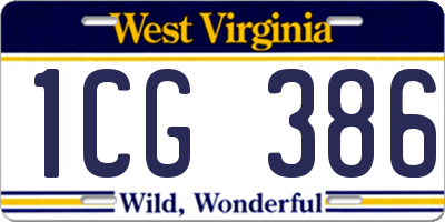 WV license plate 1CG386