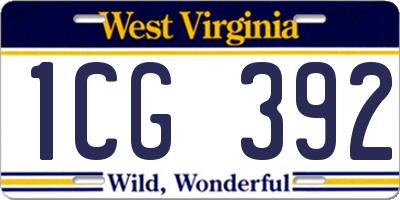 WV license plate 1CG392