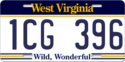 WV license plate 1CG396