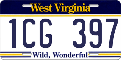 WV license plate 1CG397