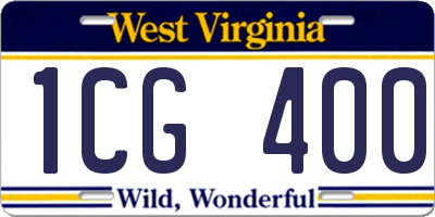 WV license plate 1CG400