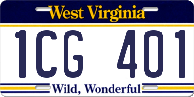 WV license plate 1CG401