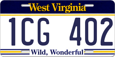 WV license plate 1CG402