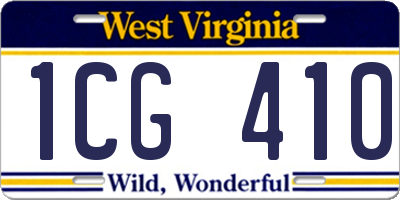 WV license plate 1CG410