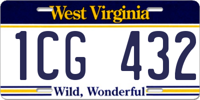 WV license plate 1CG432
