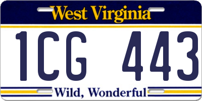 WV license plate 1CG443