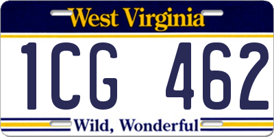 WV license plate 1CG462