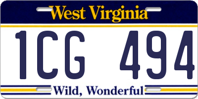 WV license plate 1CG494