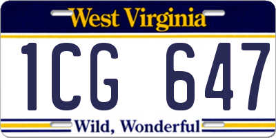 WV license plate 1CG647