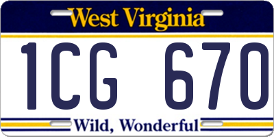 WV license plate 1CG670