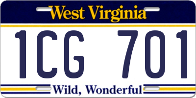 WV license plate 1CG701