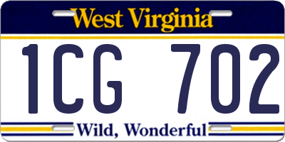 WV license plate 1CG702