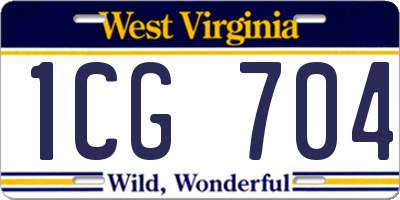 WV license plate 1CG704