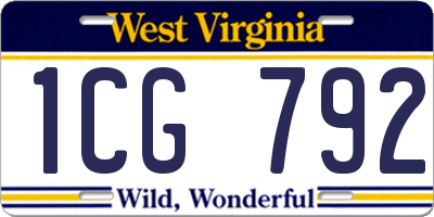 WV license plate 1CG792