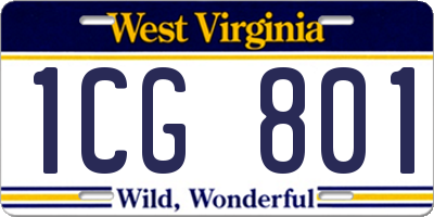 WV license plate 1CG801