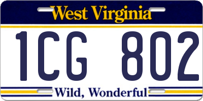 WV license plate 1CG802