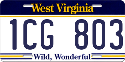 WV license plate 1CG803
