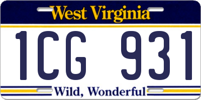 WV license plate 1CG931