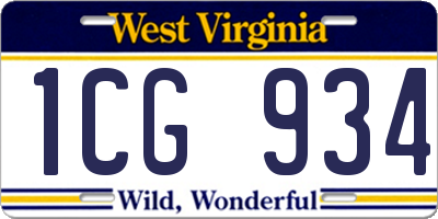 WV license plate 1CG934