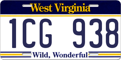 WV license plate 1CG938