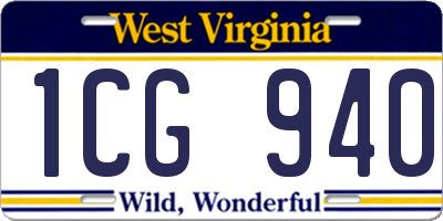 WV license plate 1CG940