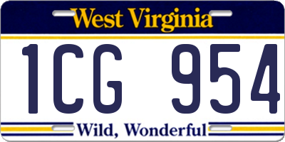 WV license plate 1CG954