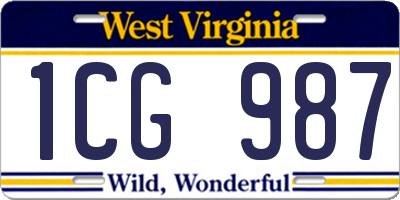 WV license plate 1CG987