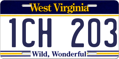WV license plate 1CH203