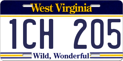 WV license plate 1CH205