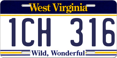 WV license plate 1CH316